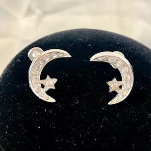 Vintage Rhinestone Moon & Star Screwback Earrings